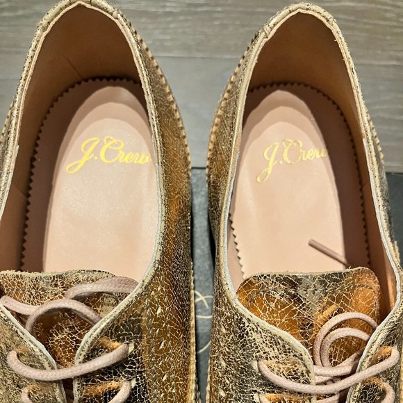 ⭐Host Pick⭐Beautiful and Rare J.CREW Metallic Rose Gold Crackled Leather Oxfords - Picture 2 of 5
